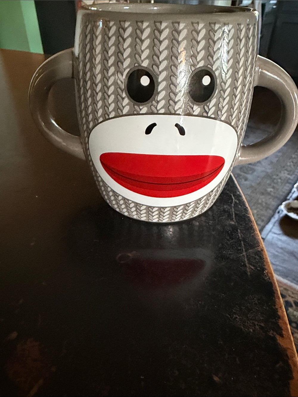 Gray Sock Monkey Ceramic Mug with Red Mouth